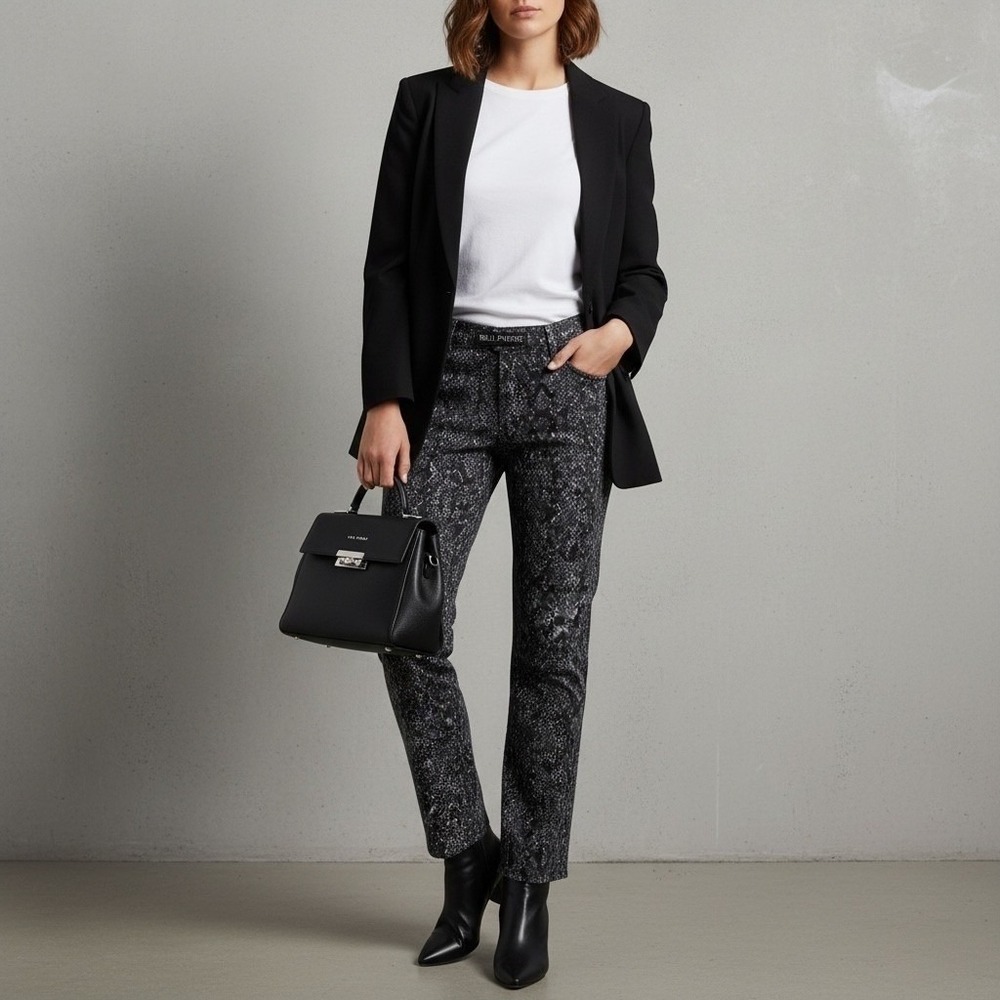 Isaac Mizrahi Live! Women's 18WP Gray Snakeskin Print Pull-On Stretch Pants